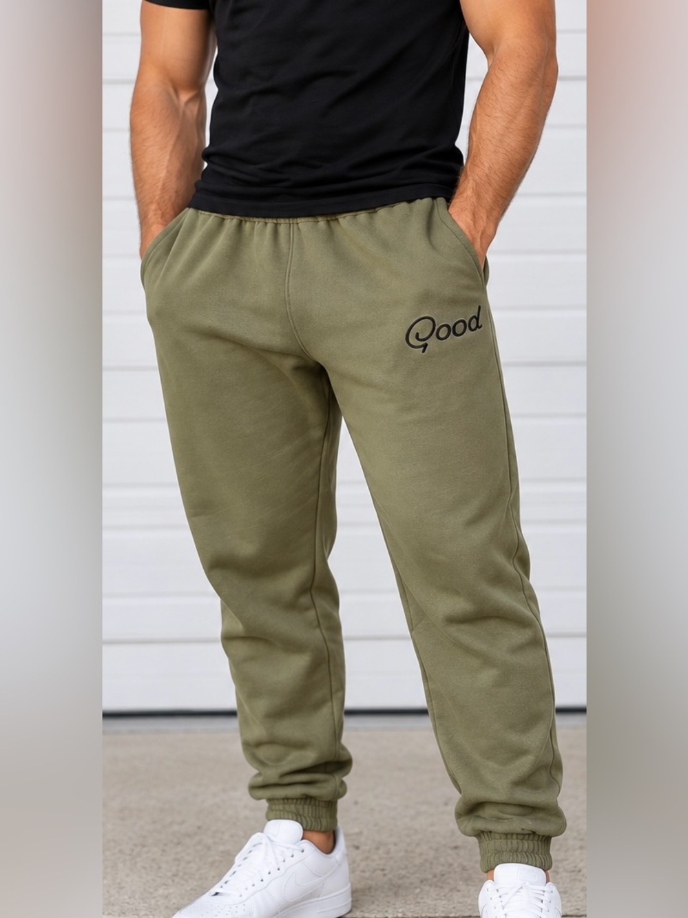 Good Good Men’s Large Olive Green Fleece Jogger Sweatpants